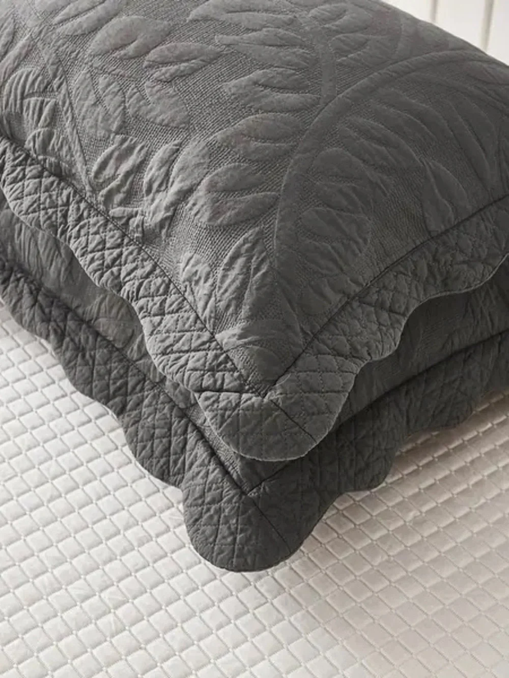 Quilted Pillow Sham Pair in Dark Gray